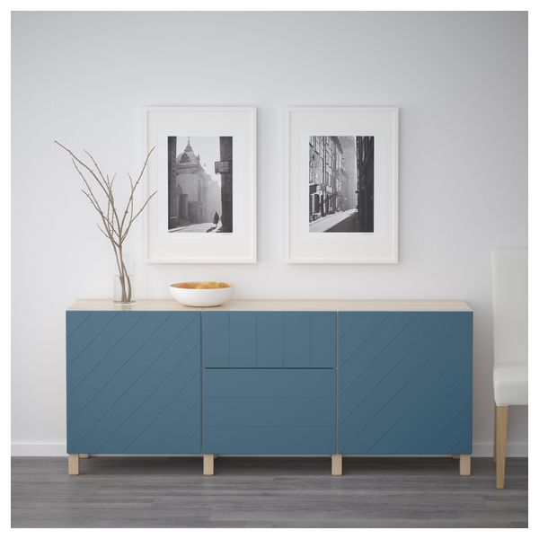 Комбинация для хранения с ящиками БЕСТО, под беленый дуб, Халлставик темно-синий (180x40x74 см) - фото 2