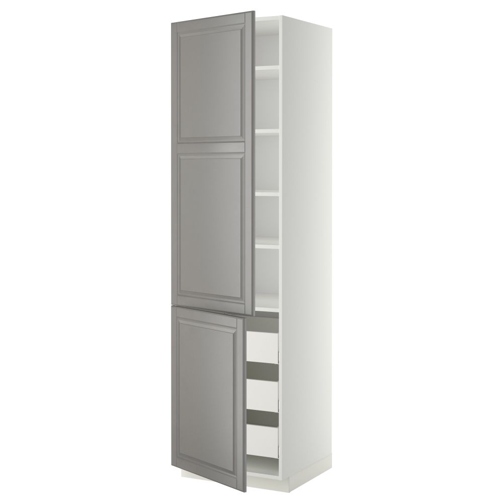 Высокий шкаф + полки, 3 ящика, 2 дверцы МЕТОД / МАКСИМЕРА, белый, Будбин серый - фото 1