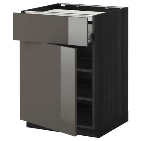 Напольный шкаф для варочной панели, ящик, полка, дверцы МЕТОД / ФОРВАРА, черный, Рингульт серый (60x60 см)