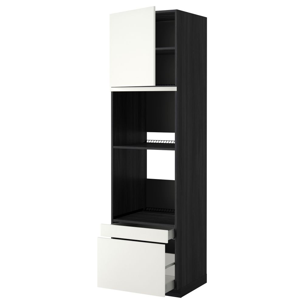 Высокий шкаф для духовки комбинированный, духовка + дверца, 2 ящика МЕТОД / МАКСИМЕРА, черный, Хэггеби белый - фото 1