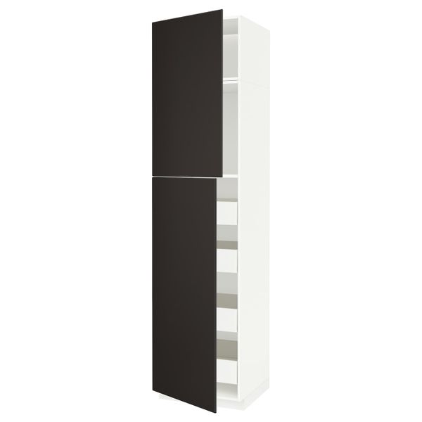 Высокий шкаф/2дверцы/4ящика, белый/Кунгсбакка антрацит 60x60x240 см IKEA МЕТОД / ФОРВАРА 793.532.73 - фото 1
