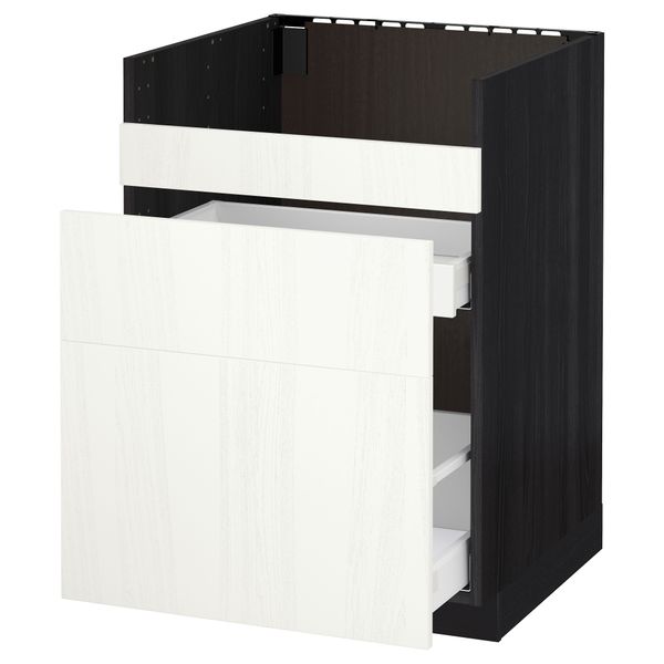 Напольный шкаф под мойку ДУМШЁ, 3 фасада, 2 ящика МЕТОД / МАКСИМЕРА, черный, Росдаль белый - схема-чертеж с размерами