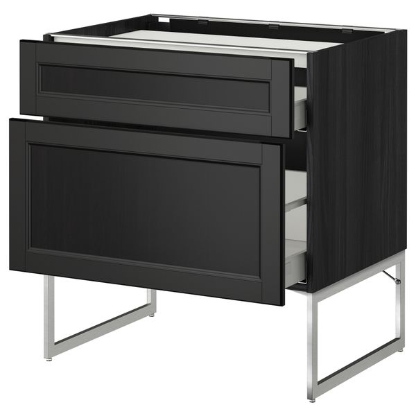 Напольный шкаф, 2 фронтальных панели, 3 ящика МЕТОД / МАКСИМЕРА, черный, Лаксарби черно-коричневый - схема-чертеж с размерами