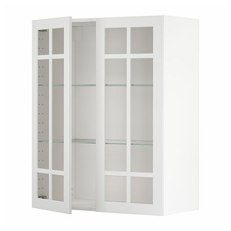Навесной шкаф/полки/2стеклян двери, белый/Стенсунд белый 80x100 см IKEA METOD МЕТОД 194.097.82
