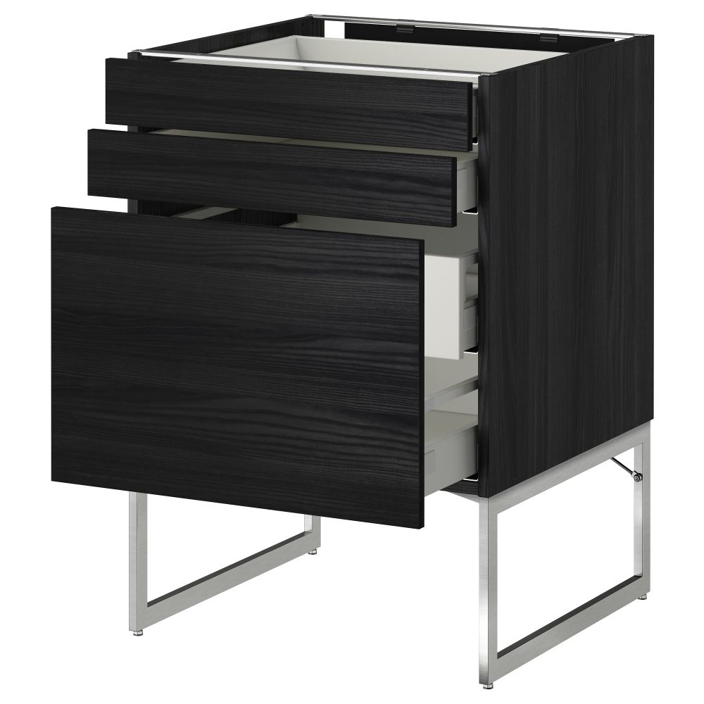 Напольный шкаф 3 фронтальных панели, 2 нижних, 2 средних ящика МЕТОД / МАКСИМЕРА, черный, Тингсрид черный - схема-чертеж с размерами