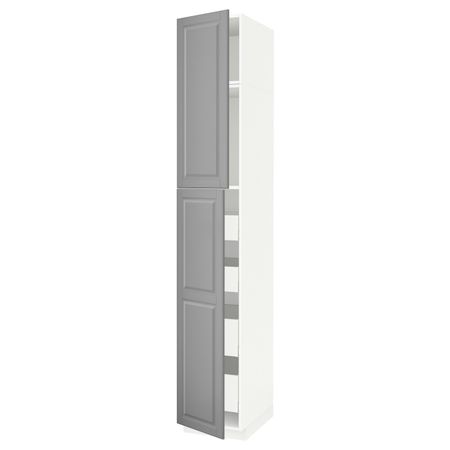 Высокий шкаф/2дверцы/4ящика, белый/Будбин серый 40x60x240 см IKEA METOD МЕТОД / MAXIMERA МАКСИМЕРА 393.699.64