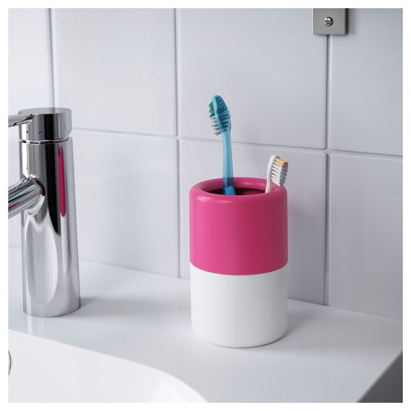 Стакан для зубных щеток ЛОСШЁН, розовый/белый - фото 2