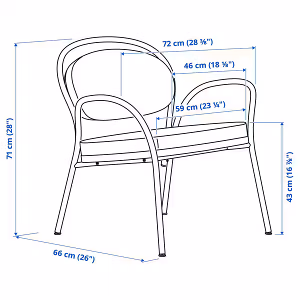 ISMANTORP ИСМАНТОРП Кресло - схема-чертеж с размерами