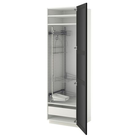 Высокий шкаф с отделением для аксессуаров, для уборки МЕТОД / ФОРВАРА, белый, Лаксарби черно-коричневый черно-коричневый