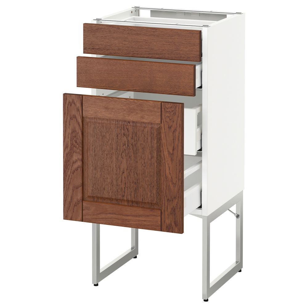 Напольный шкаф 3 фронтальных панели, 2 нижних, 2 средних ящика МЕТОД / МАКСИМЕРА, белый, Филипстад коричневый - схема-чертеж с размерами