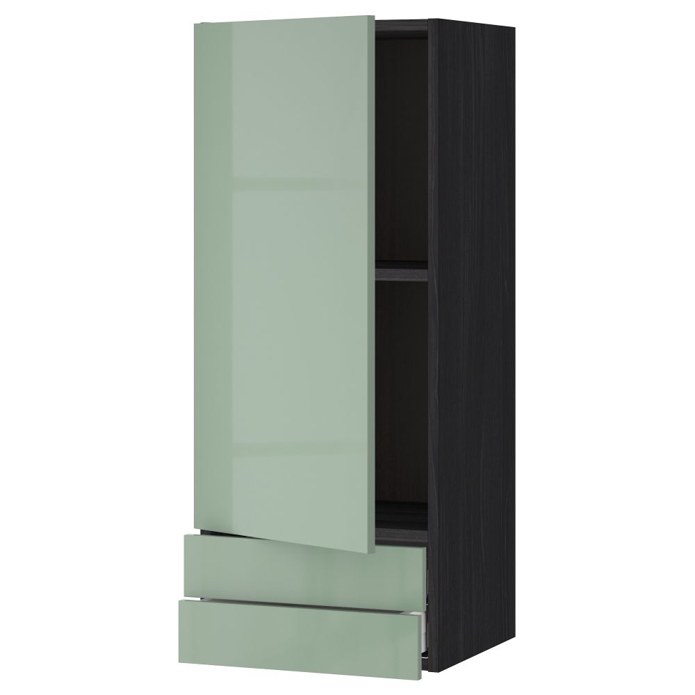 Навесной шкаф с дверцей, 2 ящика МЕТОД / МАКСИМЕРА, черный, Калларп светло-зеленый - схема-чертеж с размерами