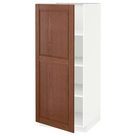 Высокий шкаф с полками МЕТОД, белый, Филипстад коричневый (60x60x140 см)