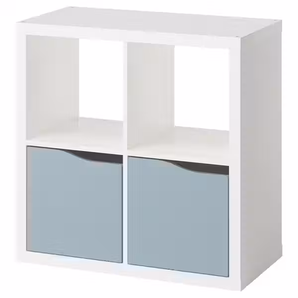 KALLAX Стеллаж - с 2 дверями белый/серо-синий светлый волнистый 77x77 см - фото 1