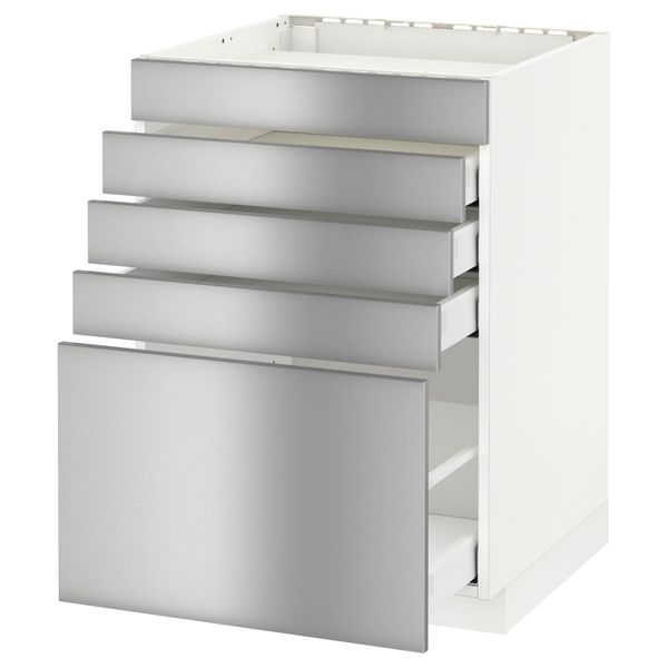 Напольный шкаф для варочной панели, 5 фасадов, 4 ящиков МЕТОД / МАКСИМЕРА, белый, Гревста нержавеющ сталь - схема-чертеж с размерами