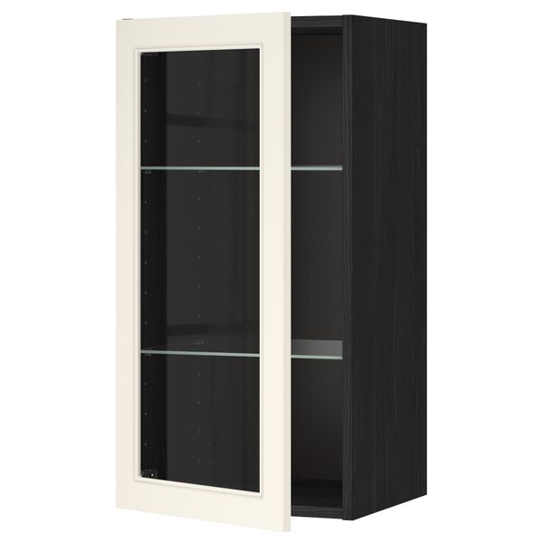 Навесной шкаф с полками, стекляными дверцы МЕТОД, черный, Хитарп белый с оттенком - схема-чертеж с размерами