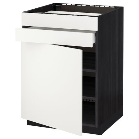 Напольный шкаф для варочной панели, доводчик, 2 фасада, 1 ящик МЕТОД / МАКСИМЕРА, черный, Хэггеби белый (60x60 см)