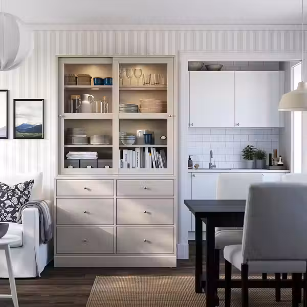 HAVSTA Комбинация для хранения с сткл двр - серо-бежевый 121x47x212 см - фото 3