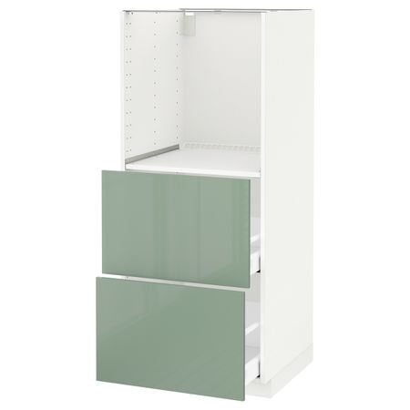 Высокий шкаф с 2 ящиками для/духовки, белый, Калларп светло-зеленый, 60x60x140 см IKEA МЕТОД / МАКСИМЕРА 492.461.33