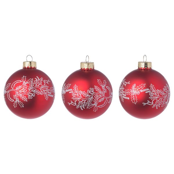 Украшение, шар, стекло красный, белый 8 см IKEA VINTER 2021 ВИНТЕР 2021 104.985.89 - фото 1