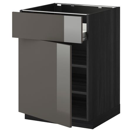 Напольный шкаф с полкой/ящиком, дверью МЕТОД / ФОРВАРА, черный, Рингульт серый