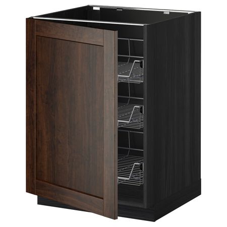 Напольный шкаф с проволочные ящиками, черный/Эдсерум коричневый 60x60 см IKEA МЕТОД 892.266.75