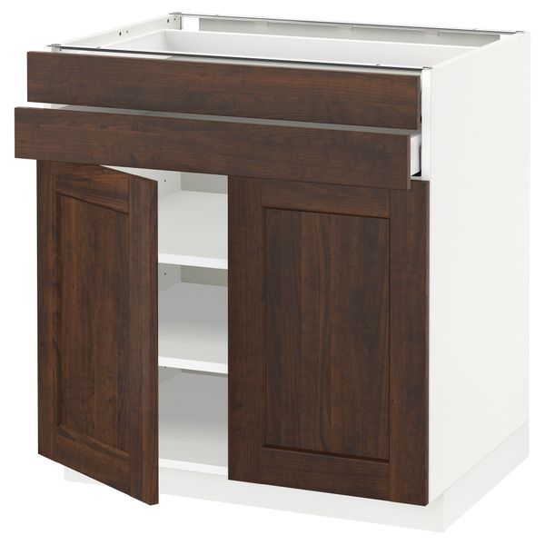 Напольный шкаф, 2 дверцы, 2 ящика МЕТОД / МАКСИМЕРА, белый, Эдсерум коричневый - схема-чертеж с размерами