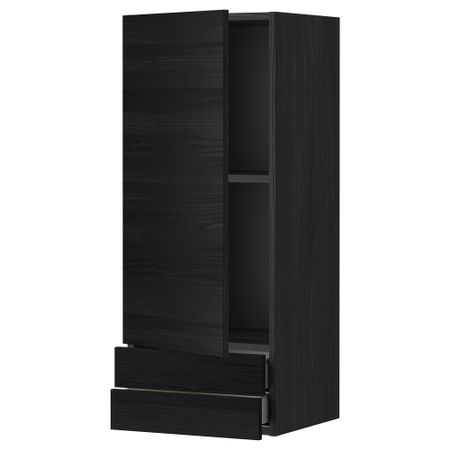 Навесной шкаф с дверцей, 2 ящика МЕТОД / МАКСИМЕРА, черный, Тингсрид черный