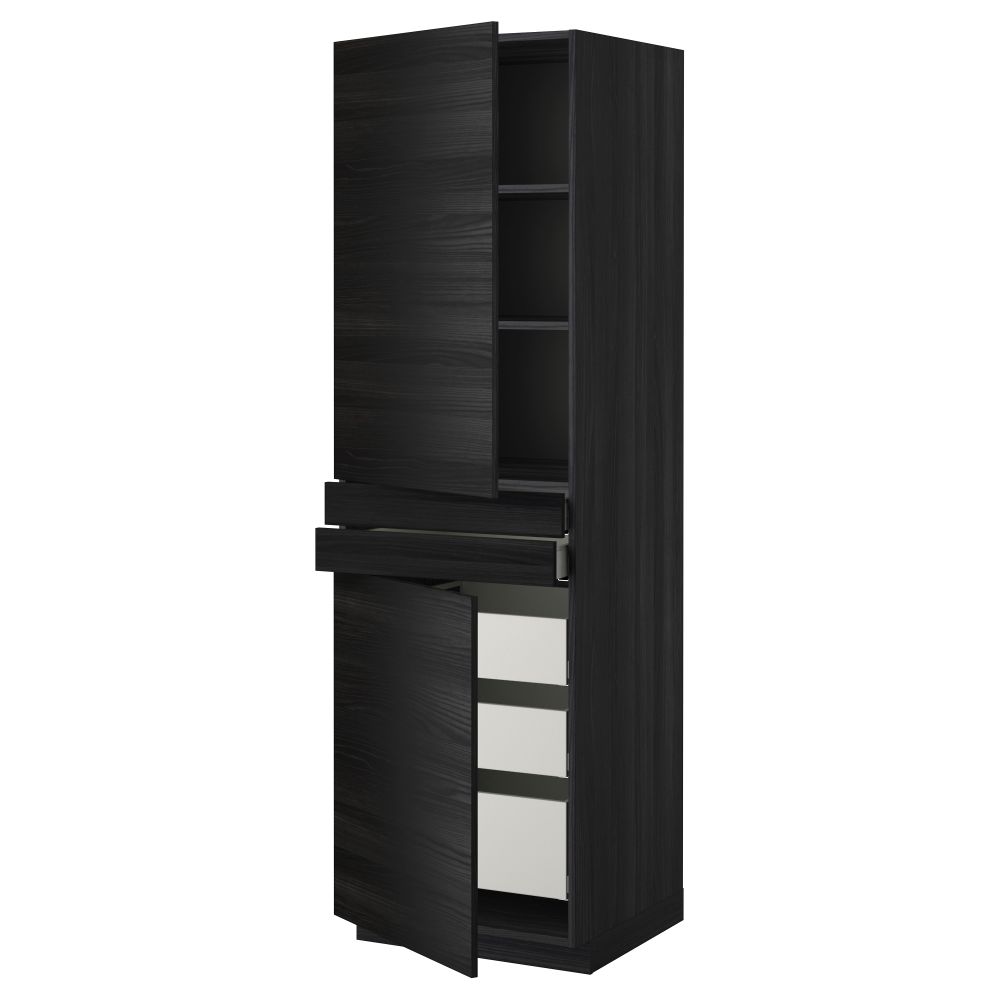 Высокий шкаф + полки, 5 ящиков, 2 дверцы, 2 фронтальных МЕТОД / МАКСИМЕРА, черный, Тингсрид черный - фото 1