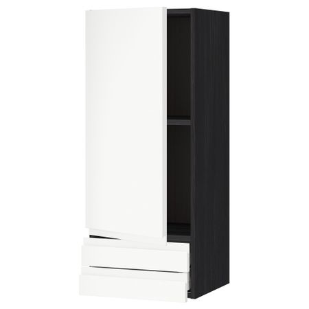 Навесной шкаф с дверцей, 2 ящика МЕТОД / МАКСИМЕРА, черный, Воксторп белый