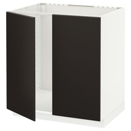 Напольный шкаф для мойки + 2 двери, 80x60 см, белый, Kungsbacka антрацит IKEA METOD МЕТОД 694.637.00