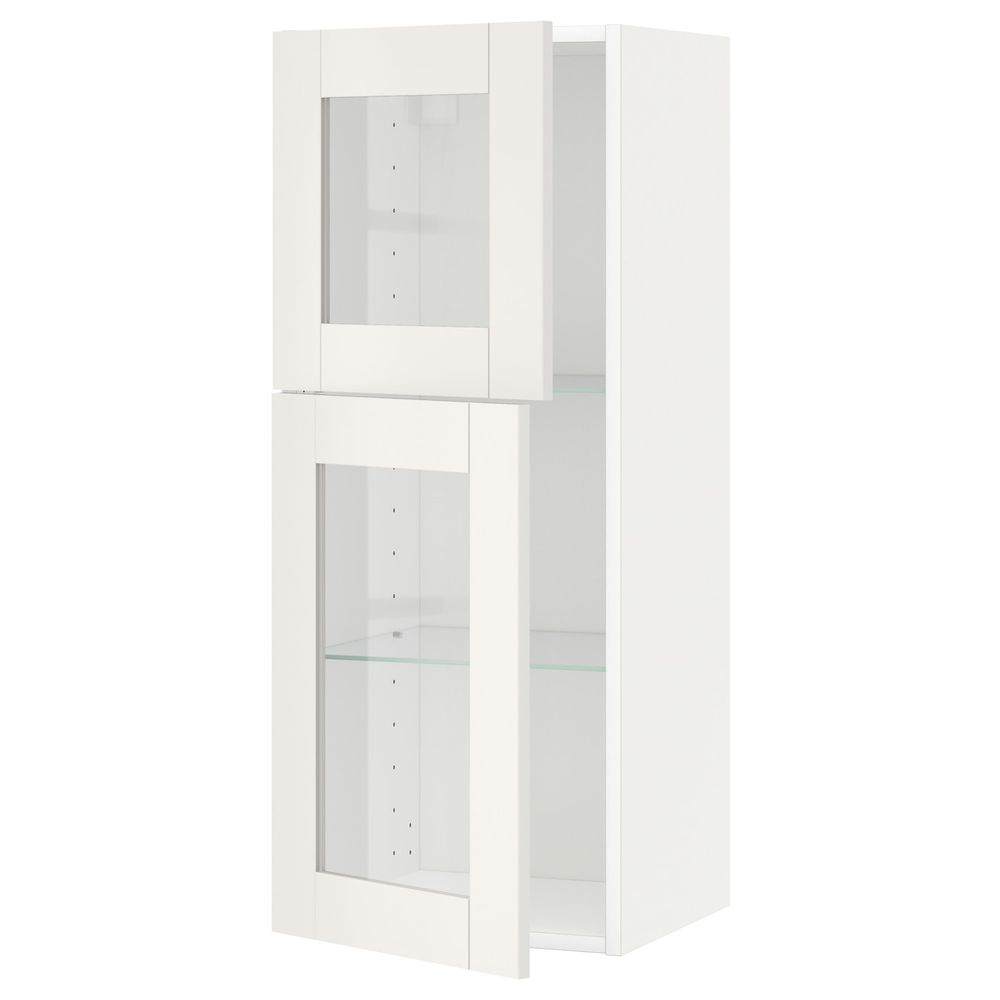 Навесной шкаф/полки/2стеклян двери, белый/Сэведаль белый 40x100 см IKEA METOD МЕТОД 994.473.51 - фото 1