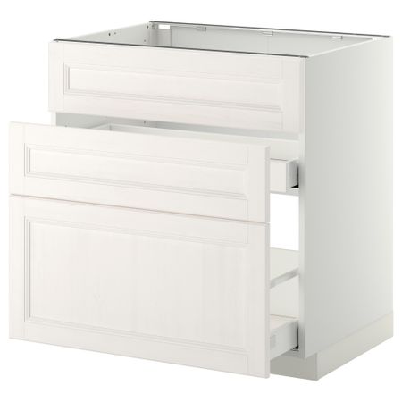 Напольный шкаф под мойку + 3 фронтальных панели, 2 ящика МЕТОД / МАКСИМЕРА, белый, Лаксарби белый