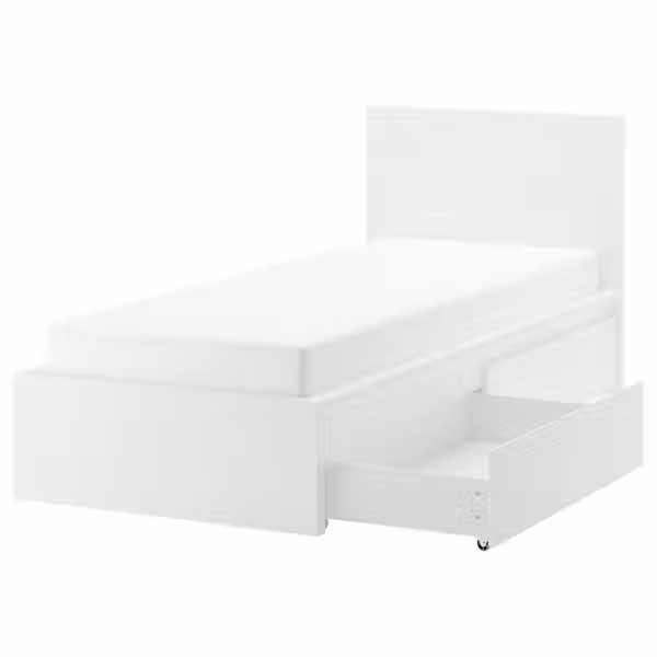 MALM Каркас кровати+2 кроватных ящика - белый/Lönset 90x200 см - фото 1
