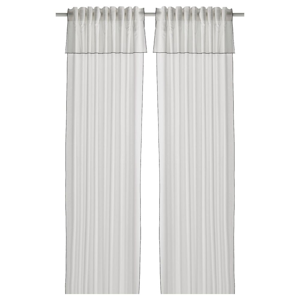Гардины, 2 шт., белый, черный 145x300 см IKEA MOALISA МОАЛИЗА 504.995.15 - фото 1