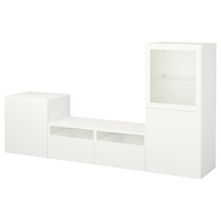 Шкаф для ТВ, комбинированный, стекляные дверцы, 240x40x128 см, Lappviken, Sindvik белый прозрачное стекло IKEA BESTÅ БЕСТО