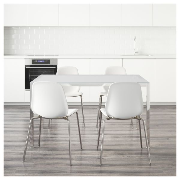 Стол и 4 стула ТОРСБИ / ЛЕЙФ-АРНЕ, стекло белый, белый (135 см) - схема-чертеж с размерами