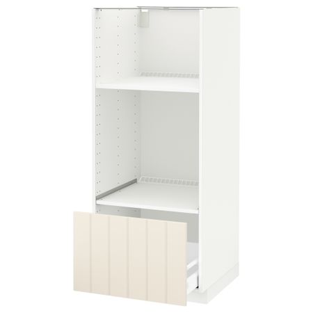 Высокий шкаф с ящиком для духовки/СВЧ МЕТОД / МАКСИМЕРА, белый, Хитарп белый с оттенком (60x60x140 см)