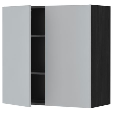Навесной шкаф с полками, 2 дверцы МЕТОД, черный, Веддинге серый