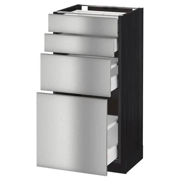 Напольный шкаф 4 фронтальных панели, 4 ящика МЕТОД / МАКСИМЕРА, черный, Гревста нержавеющ сталь - схема-чертеж с размерами