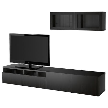 Шкаф для ТВ, комбинированный, стекляные дверцы БЕСТО, Лаппвикен, Синдвик черно-коричневый прозрачное стекло (240x20/40x166 см)