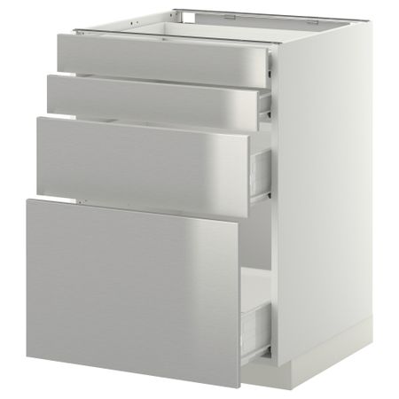 Напольный шкаф 4 фронтальных панели, 4 ящика МЕТОД / ФОРВАРА, белый, Гревста нержавеющ сталь