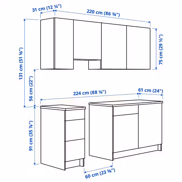 IKEA в интерьере - схема-чертеж с размерами