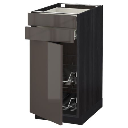 Напольный шкаф, дверца, 2 ящика, проволочных корзин МЕТОД / ФОРВАРА, черный, Рингульт серый