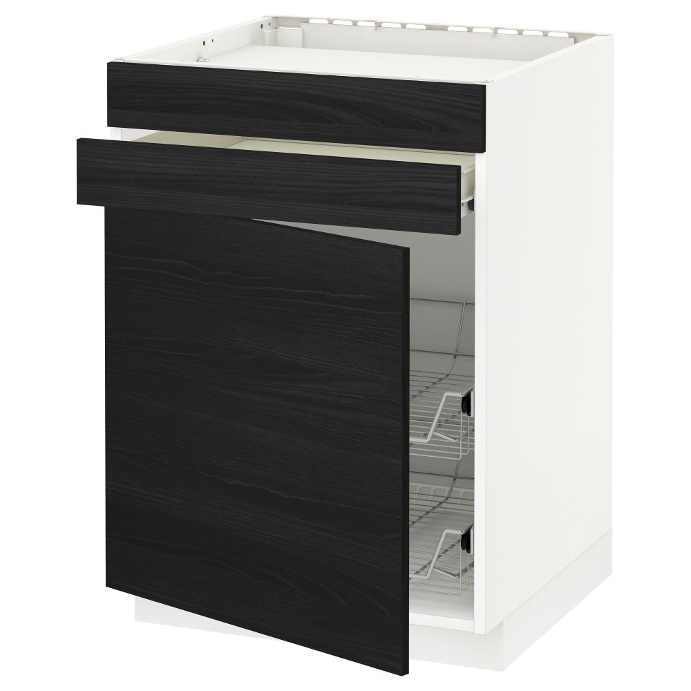 Напольный шкаф для варочной панели, ящик, 2 проволочных корзины МЕТОД / ФОРВАРА, белый, Тингсрид черный (60x60 см) - схема-чертеж с размерами