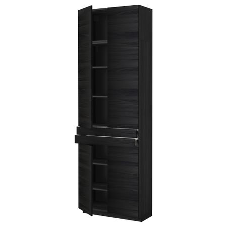 Высокий шкаф + полки, 2 ящика, 4 дверцы МЕТОД / ФОРВАРА, черный, Тингсрид черный (80x37x240 см)