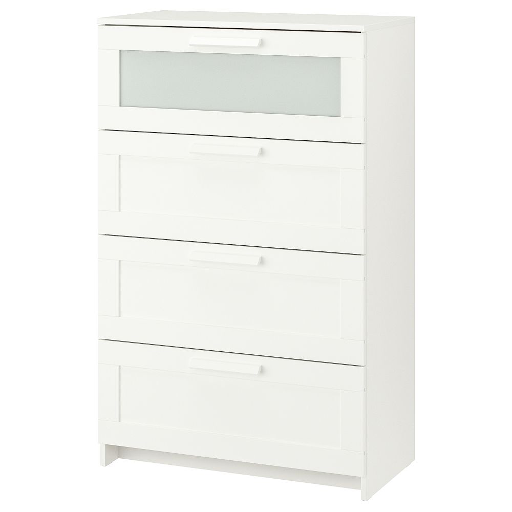 Комод с 4 ящиками БРИМНЭС, белый, матовое стекло (78x124 см) - фото 1