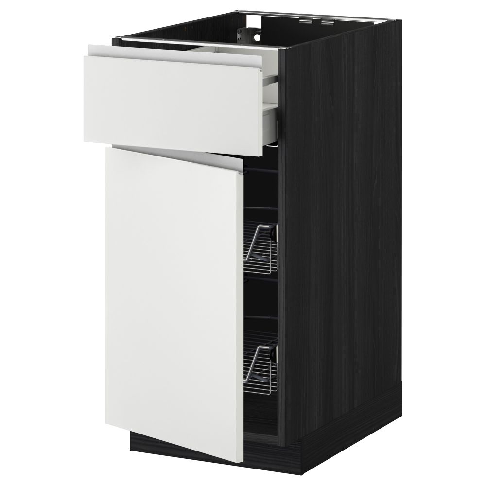 Напольный шкаф с проволочной корзиной, ящиком, дверью МЕТОД / МАКСИМЕРА, черный, Нодста белый - схема-чертеж с размерами