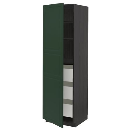 Высокий шкаф с ящиками, черный/Будбин темно-зеленый 60x60x200 см IKEA МЕТОД / МАКСИМЕРА 793.667.08