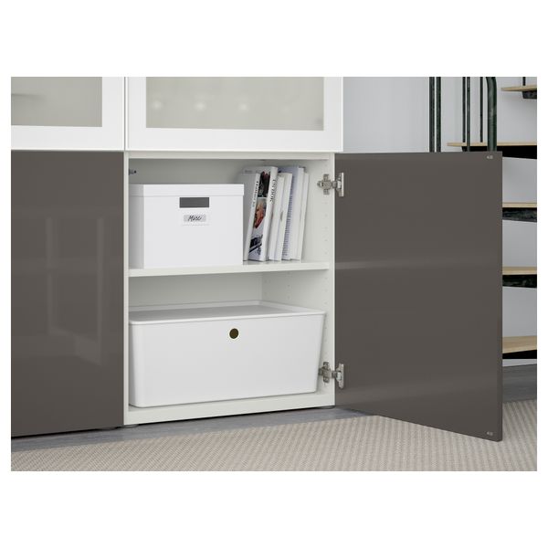 Комбинация для хранения со стеклянными дверцами БЕСТО, белый, Сельсвикен глянцевый/серый матовое стекло (120x40x192 см) - схема-чертеж с размерами