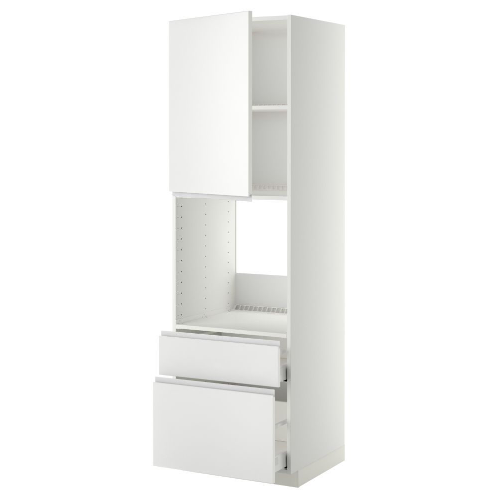 Высокий шкаф для духовки + дверь, 2 ящика МЕТОД / МАКСИМЕРА, белый, Нодста белый - фото 1